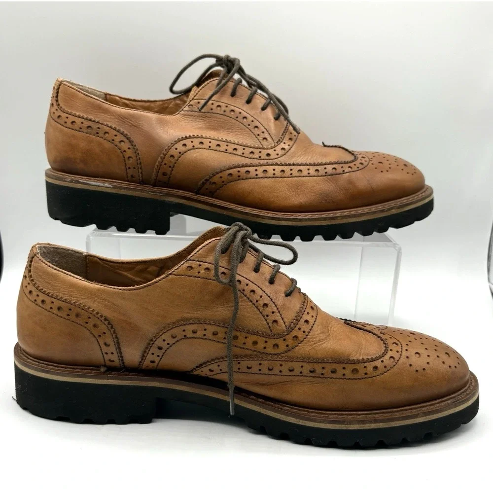 KENNETH COLE Wing Tip Oxford Men's Size 9‎ Tan Leather Techni-Cole Dress Shoe